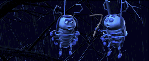 Rolly Pollies from A Bugs Life hanging from strings and laughing