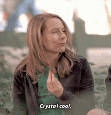 Holly from The Office sitting on the ground saying, "Crystal Cool".