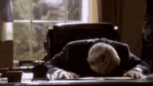 A man softly banging his head against the desk