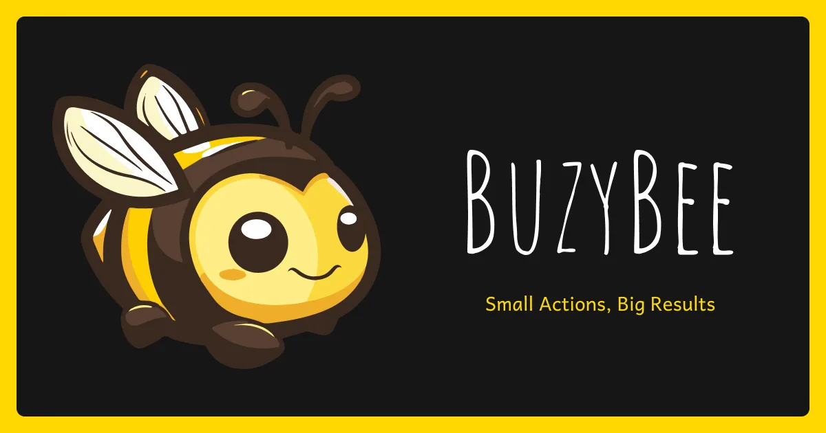A cute little bumblebee with "BuzyBee" spelled out next to it in playful letters