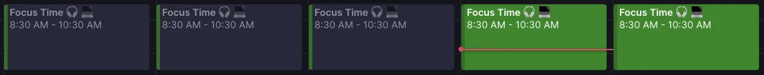 Calendar entries each day of the week for 2 hours that say "Focus Time"