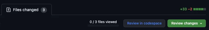 A screenshot of the GitHub review header showing 3 files changed and a total of 35 changes made