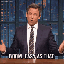 Seth Meyers saying "Boom, easy as that."